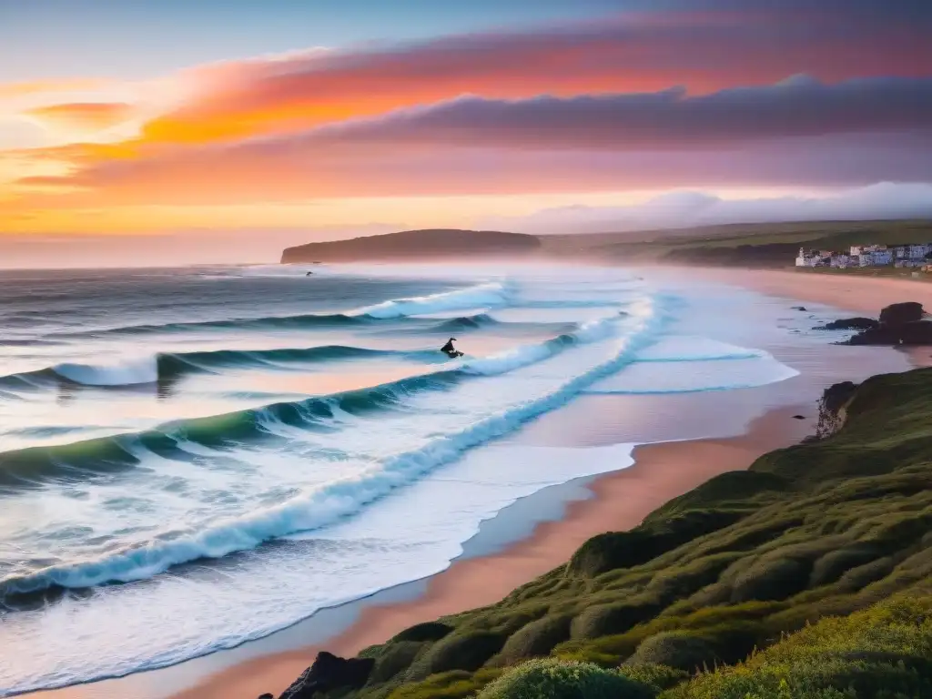 Un atardecer mágico en Uruguay: surfistas en silueta capturan la esencia de libertad y aventura