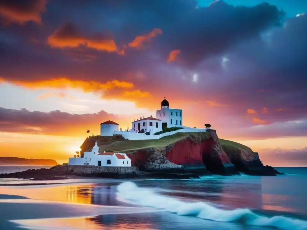 Un atardecer vibrante sobre Casapueblo en Punta Ballena, Uruguay