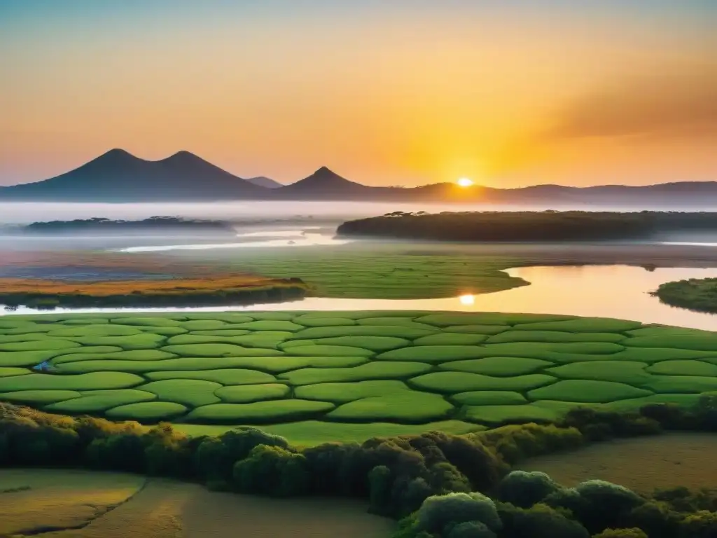 Atardecer vibrante en Esteros de Farrapos, Uruguay, con capibaras y aves