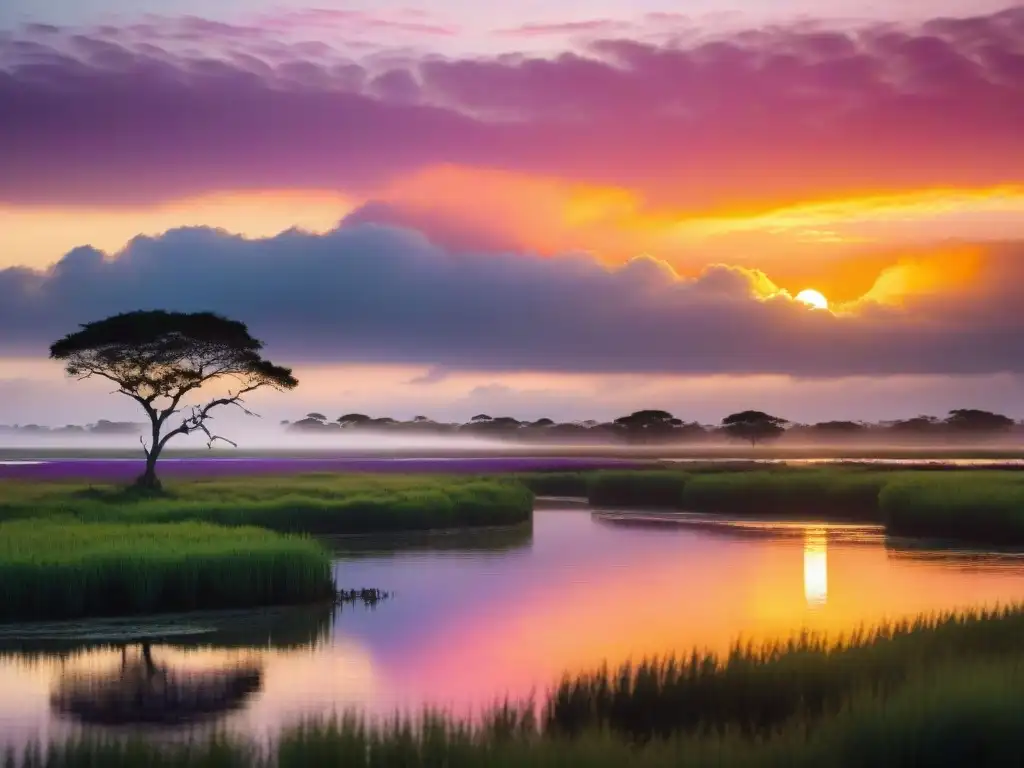 Un atardecer vibrante en las marismas de Uruguay con un Tero colorido