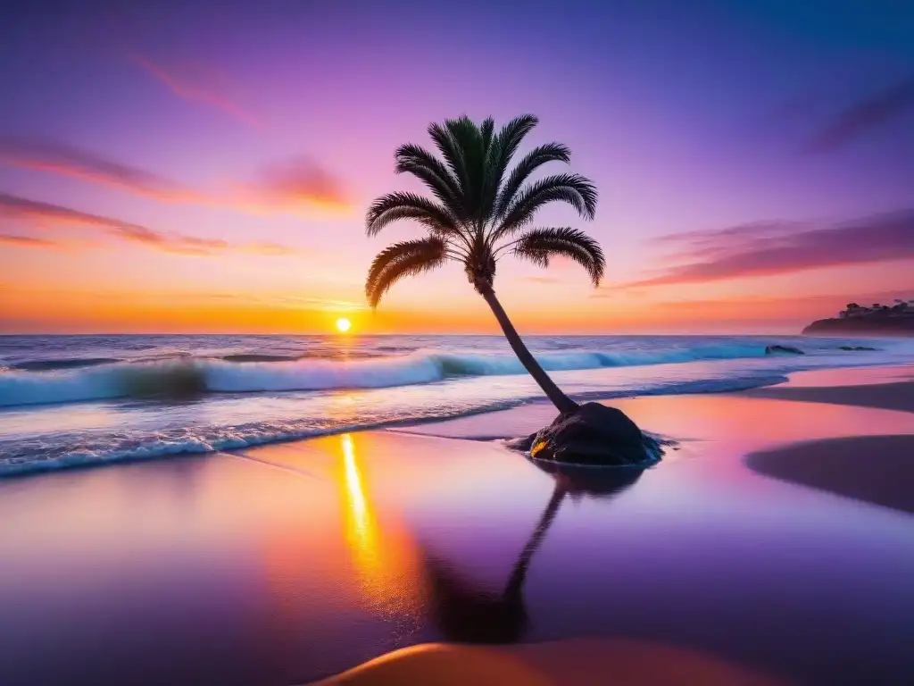 Un atardecer vibrante sobre las playas tranquilas de Uruguay