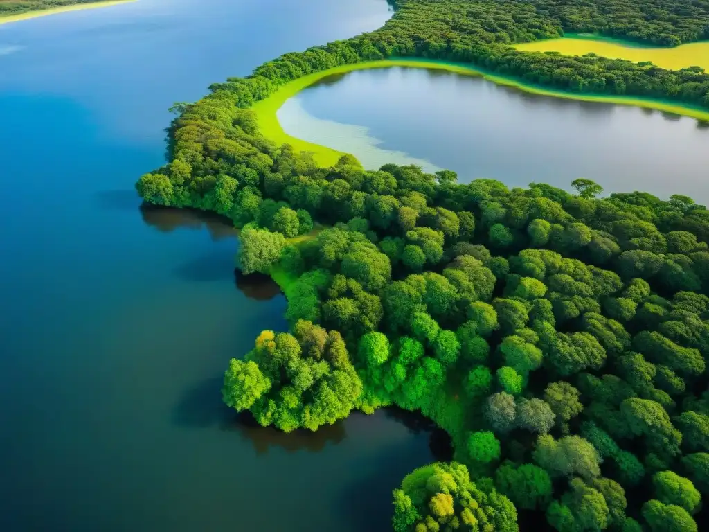 Descubre la aventura en humedales de Uruguay: red de agua, vegetación verde y aves en su hábitat natural