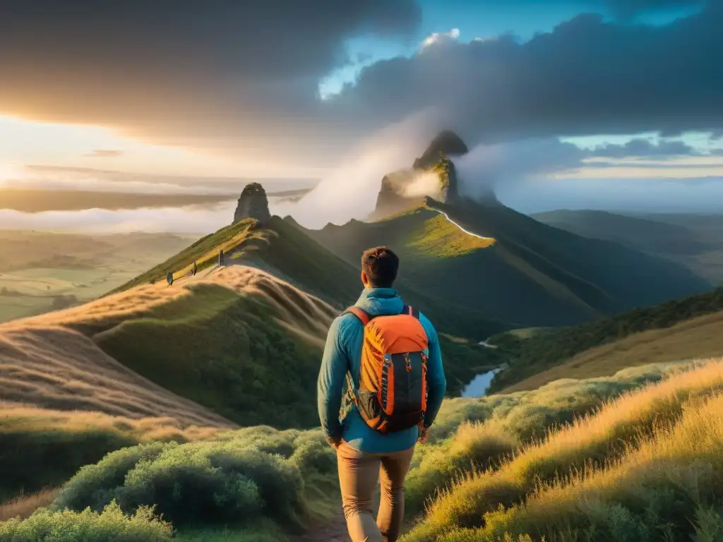 Un aventurero contempla el atardecer en Uruguay, resaltando la esencia de la exploración