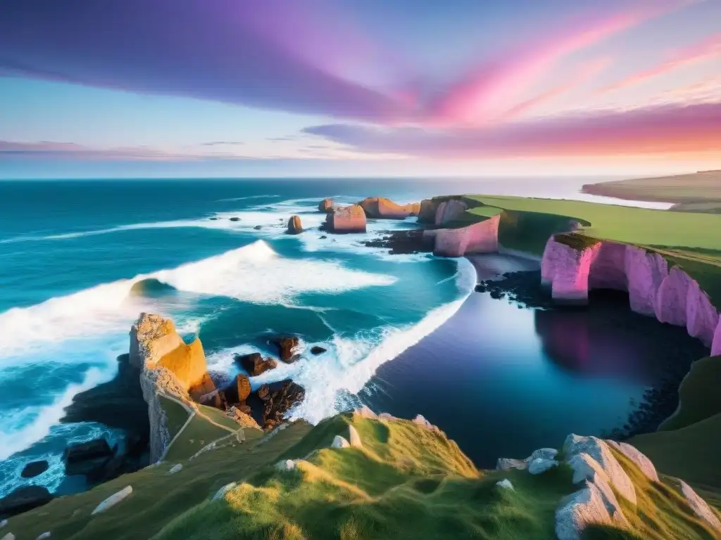 Un aventurero capturando la belleza de un acantilado en Uruguay al atardecer