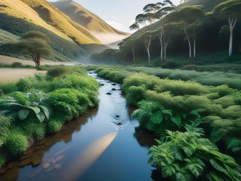 Un aventurero en Uruguay usa filtros de agua en un hermoso arroyo de montaña