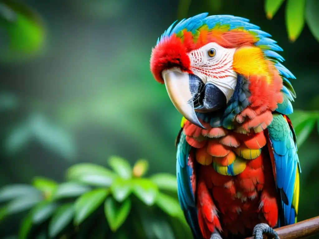 Observación de aves en Uruguay: Majestuoso Guacamayo Escarlata en la exuberante selva amazónica, con plumaje vibrante al sol