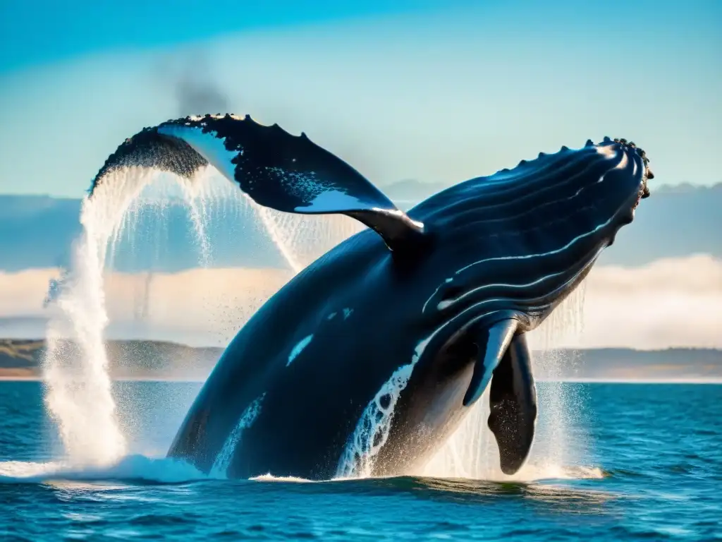 Avistamiento privado fauna Uruguay: Una ballena franca austral majestuosa emerge del océano en Uruguay