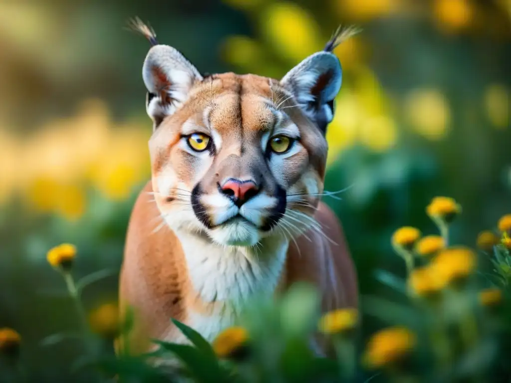 Avistamiento privado fauna Uruguay: Majestuoso puma dorado en la naturaleza uruguaya, mirada penetrante y músculos poderosos