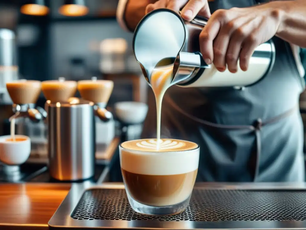 Un barista experto creando arte en un café de lujo en Uruguay