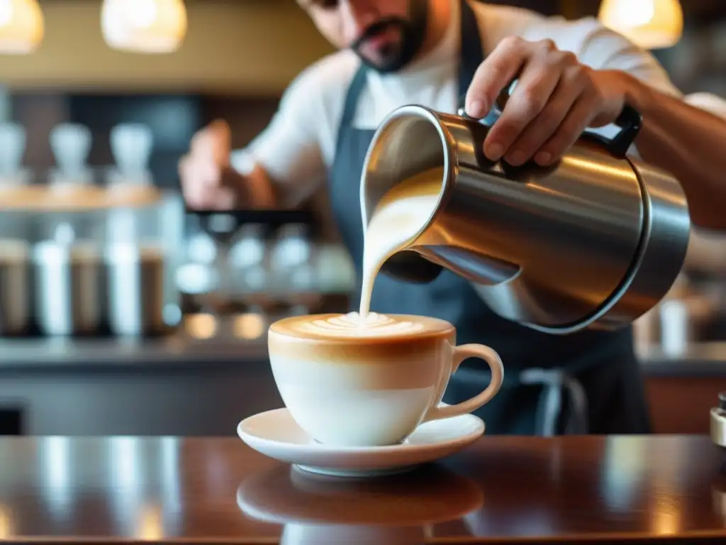 Un barista experto crea arte en un café especial en Montevideo