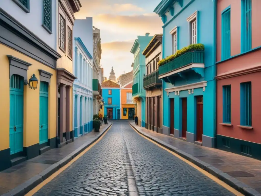 Barrios con encanto Montevideo rincones: Calles empedradas de Ciudad Vieja, Uruguay, con edificios históricos y arte callejero vibrante