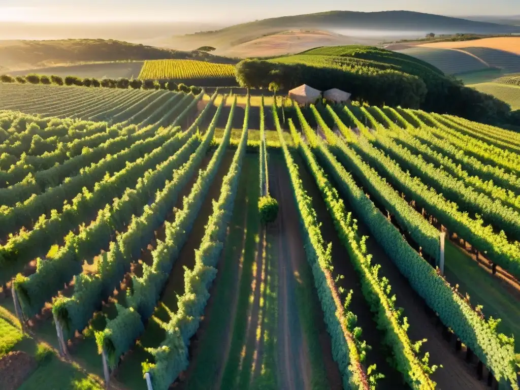 Descubre la belleza de las rutas enoturísticas en Uruguay con esta vista aérea de viñedos y bodegas