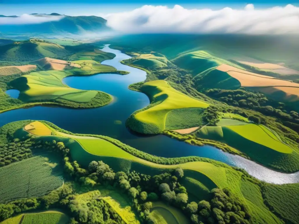 Descubre la belleza del Turismo sostenible en Uruguay: colinas verdes, ríos sinuosos y pueblos encantadores bajo un cielo azul claro