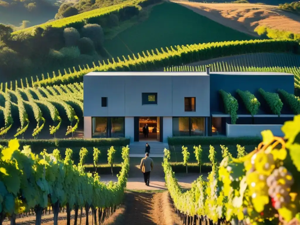 Bodega Garzón: diseño arquitectónico de vanguardia entre viñedos al atardecer