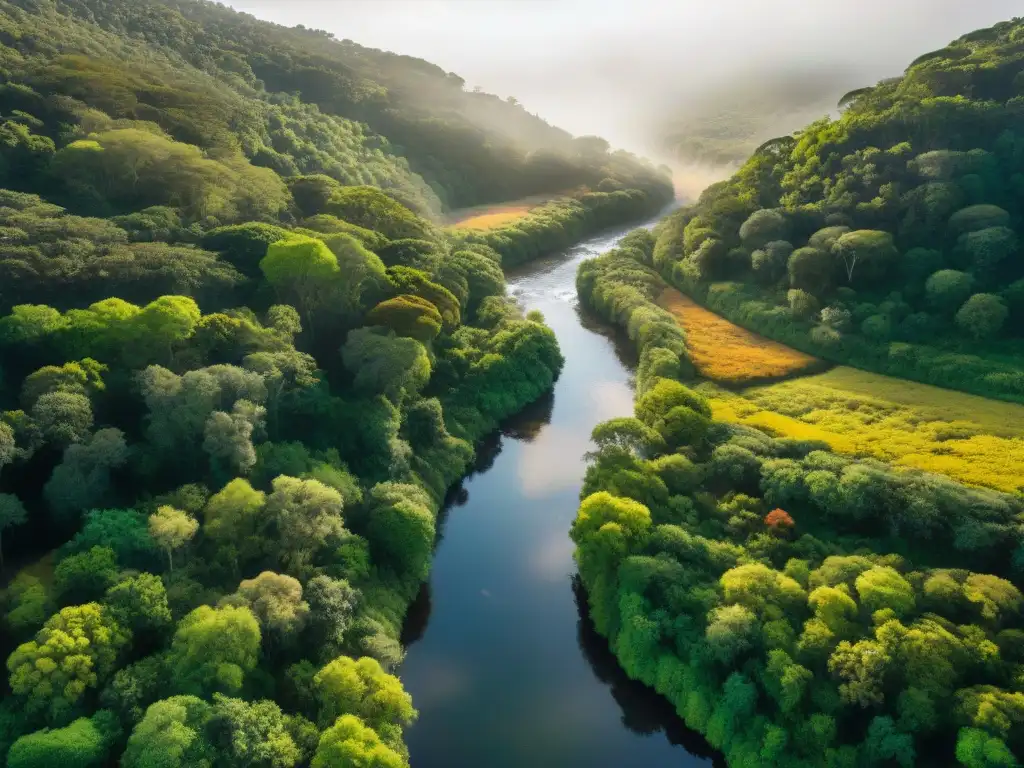 Un bosque exuberante y virgen en Uruguay, con un arroyo cristalino