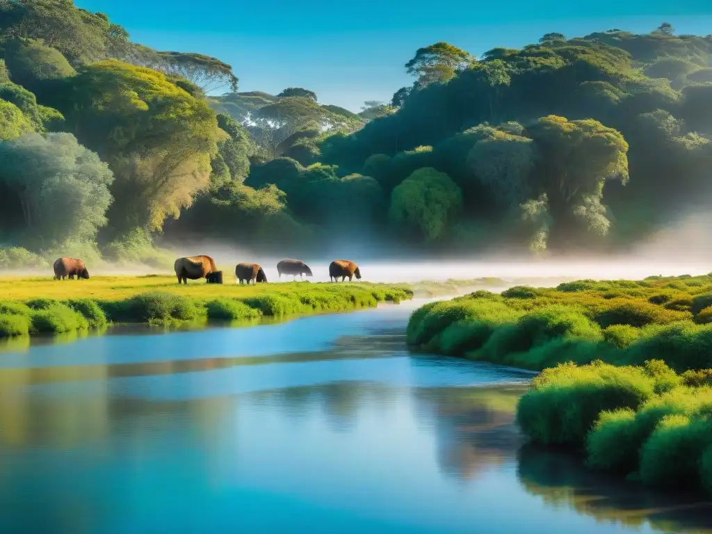 Un bosque exuberante en Uruguay con diversa flora y fauna, reflejando el compromiso con el turismo sostenible en Uruguay