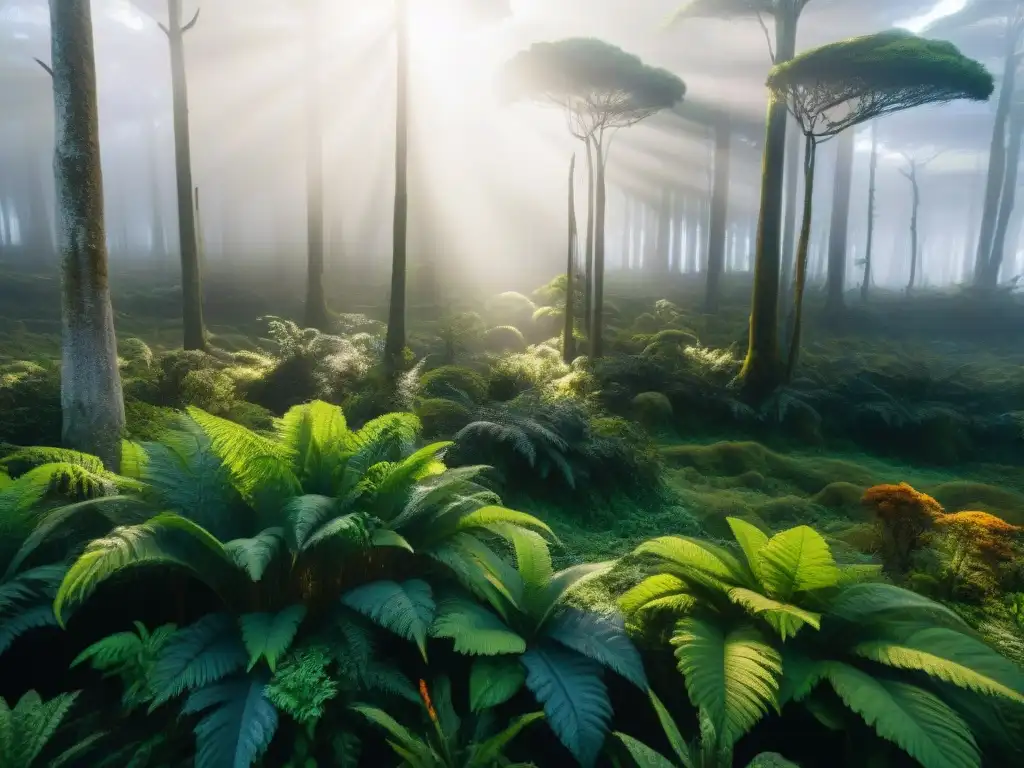 Un bosque exuberante en Uruguay con ecoturistas observando la biodiversidad local