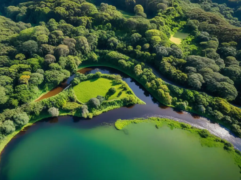 Un bosque exuberante en Uruguay: ríos serpenteantes, árboles nativos y flora vibrante