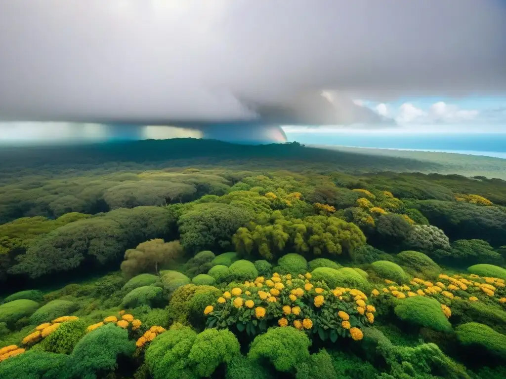 Bosque uruguayo rebosante de vida: capibaras, tucanes, jaguares y mariposas, destacando la rica biodiversidad