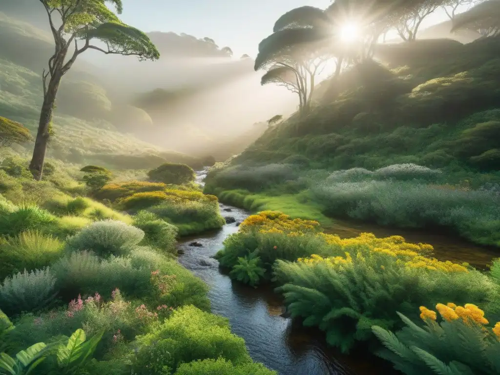 Un bosque verde exuberante en Uruguay con flora y fauna nativa