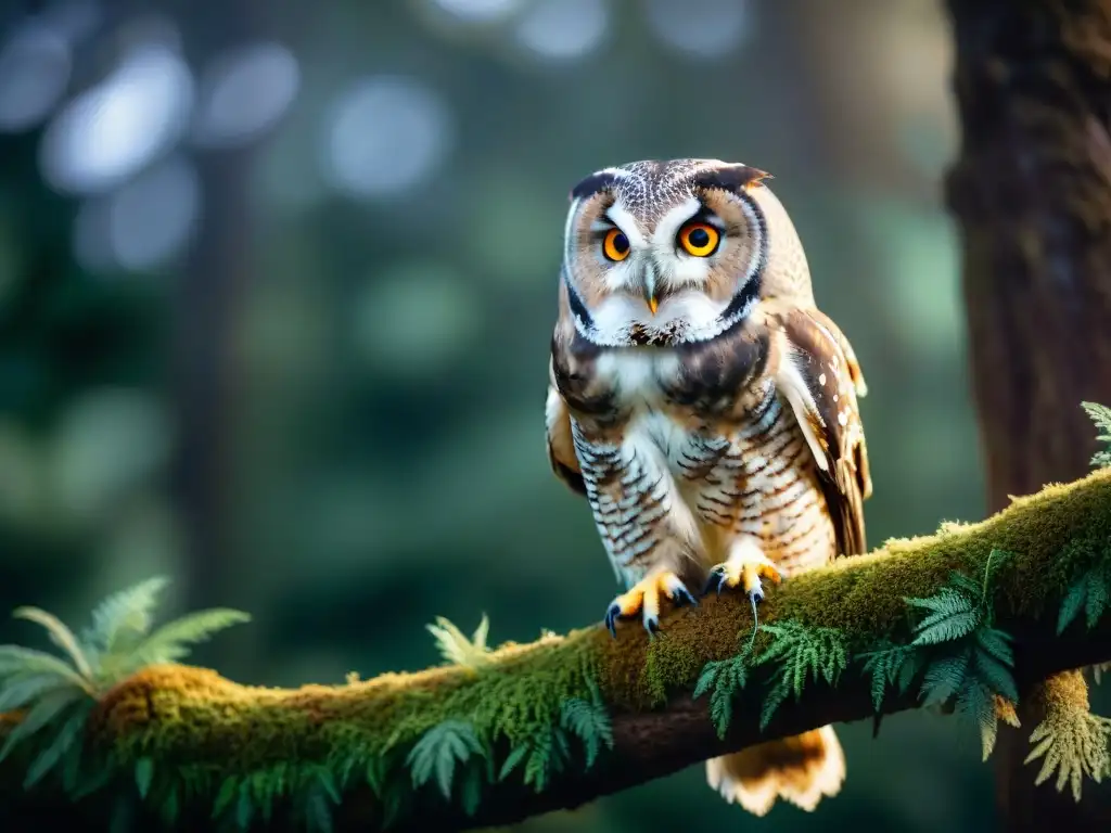 Guardián búho de los bosques de Uruguay, majestuoso en su rama entre la naturaleza mística