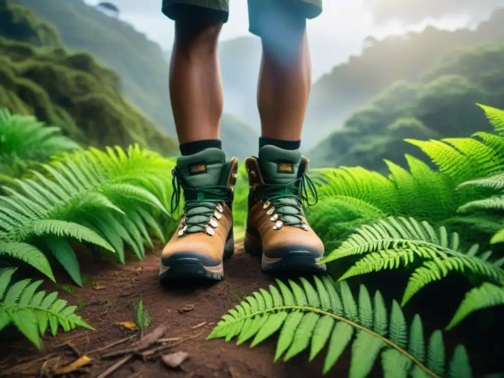 Botas polvorientas de un excursionista en un sendero de Uruguay