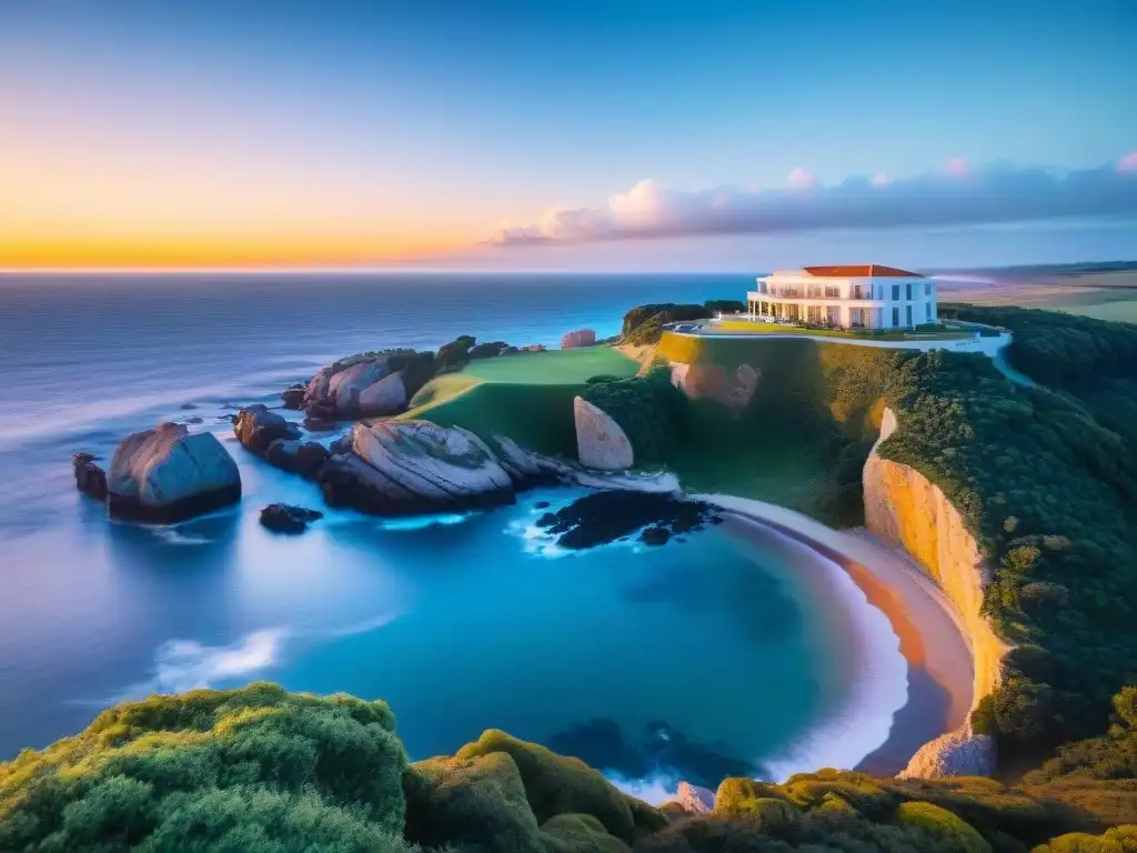 Boutique hotel en acantilados de Punta del Este al atardecer, experiencias auténticas en Uruguay