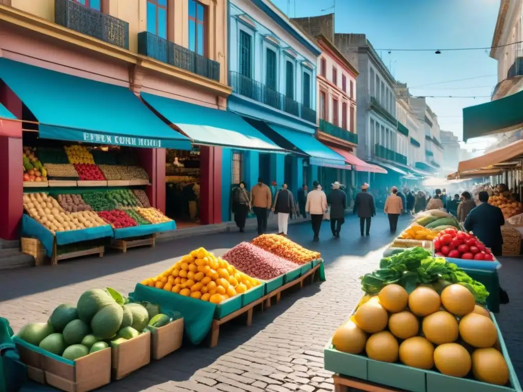 Descubre el bullicioso mercado callejero en Montevideo, Uruguay, con artesanías y productos locales coloridos