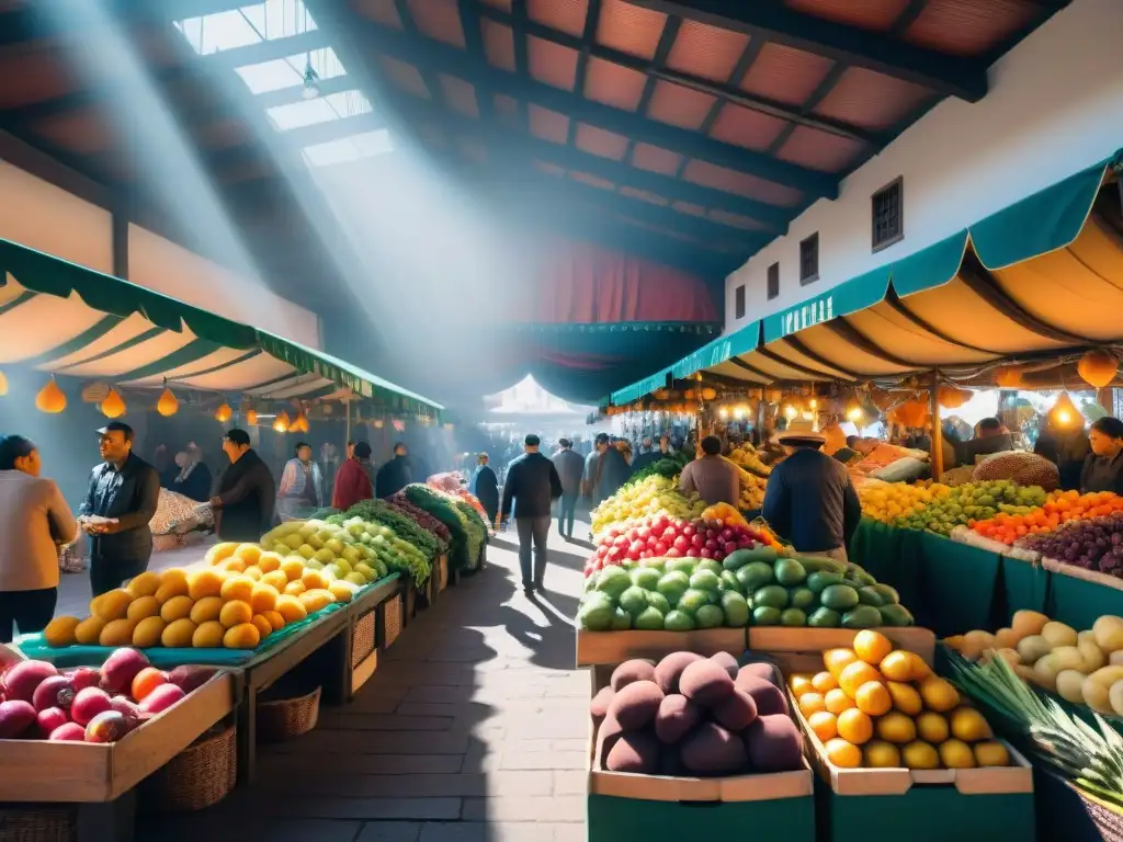 Un bullicioso mercado en el corazón de Cordón, Montevideo, rebosante de colores y sabores