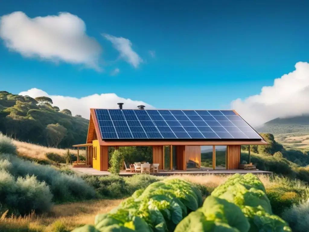 Una cabaña ecoamigable en el campo uruguayo con paneles solares, jardín y bicicletas