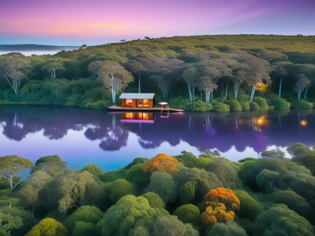 Cabañas ecológicas en Uruguay para parejas disfrutando de un atardecer mágico en la naturaleza