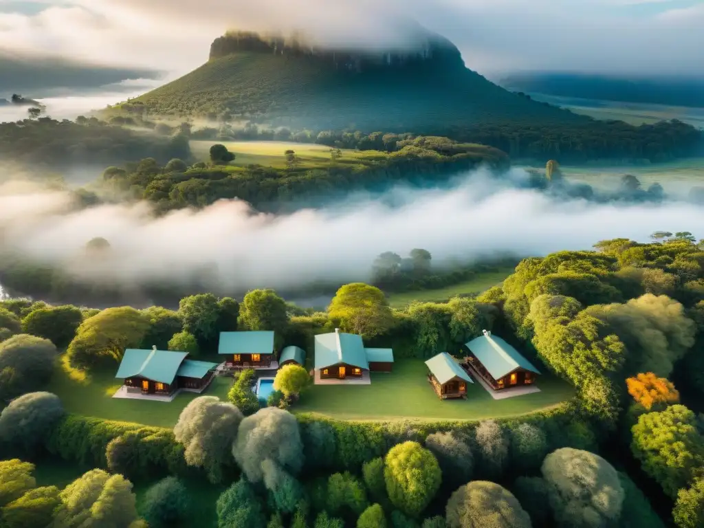 Cabañas de ensueño en Uruguay: cabañas rústicas entre bosques, río sereno y luz matutina