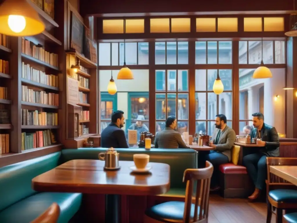 Un café tradicional en Montevideo con librería y ambiente acogedor