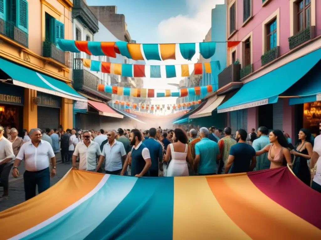 Una calle bulliciosa en Montevideo durante un festival de música tropical en Uruguay