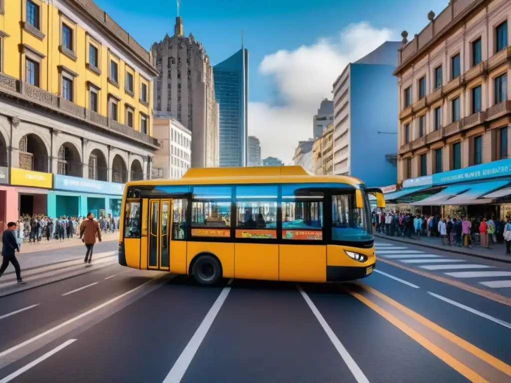 Una calle bulliciosa en Montevideo, Uruguay, llena de buses, taxis y autos de viaje compartido