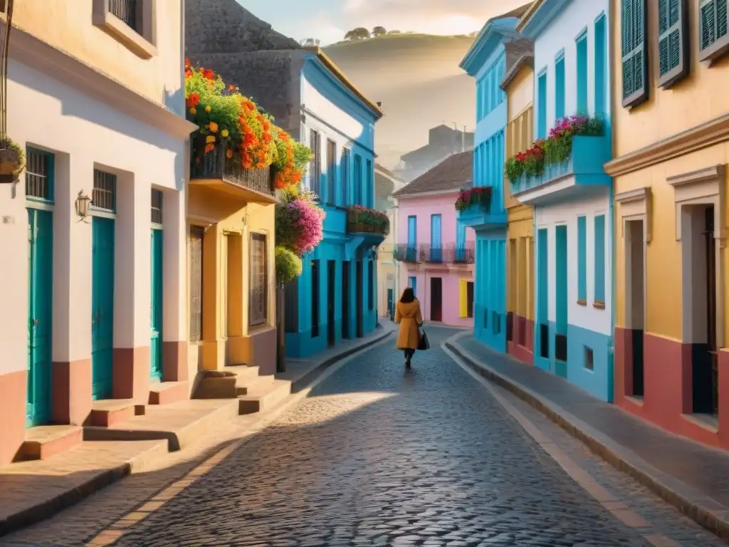 Fotografiando calles empedradas en Uruguay al atardecer con encanto colonial y flores coloridas