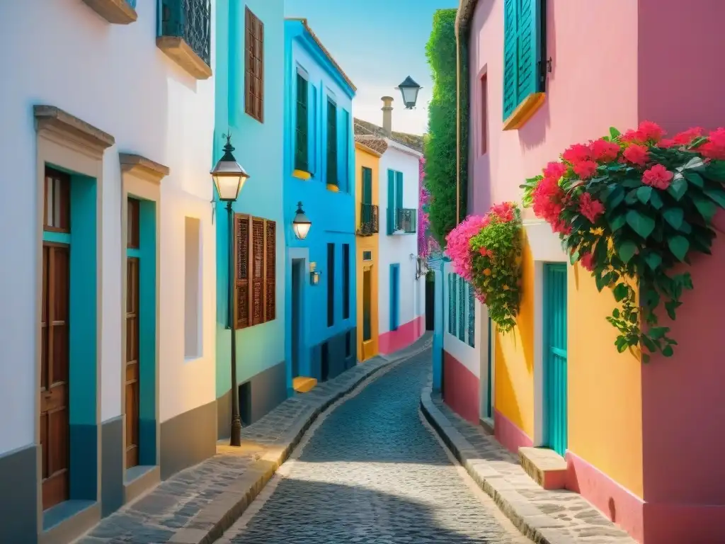 Fotografiando calles empedradas en Uruguay: encanto colonial, edificios coloridos, faroles antiguos y lugareños paseando