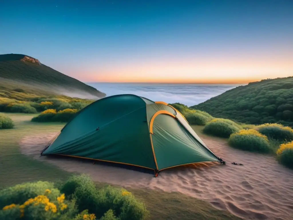 Un campamento acogedor en Uruguay con sacos de dormir para todas las estaciones bajo un cielo estrellado