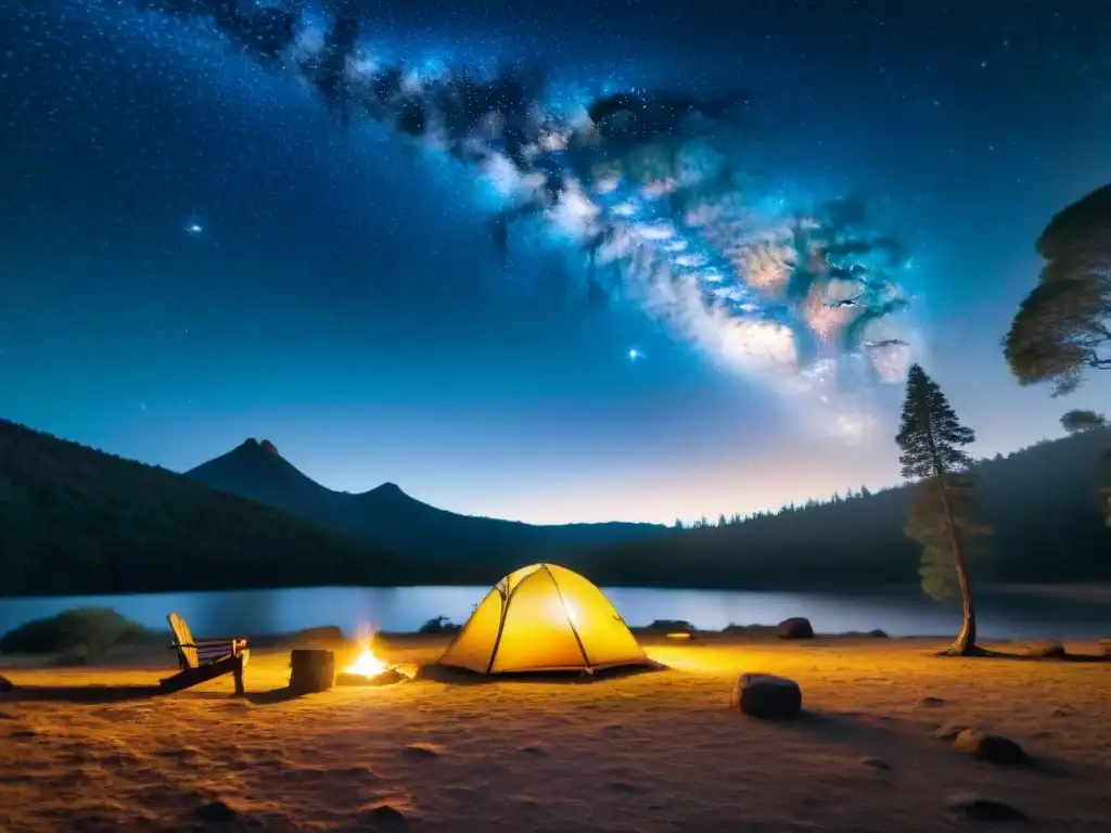 Un campamento tranquilo bajo un cielo estrellado en la selva uruguaya