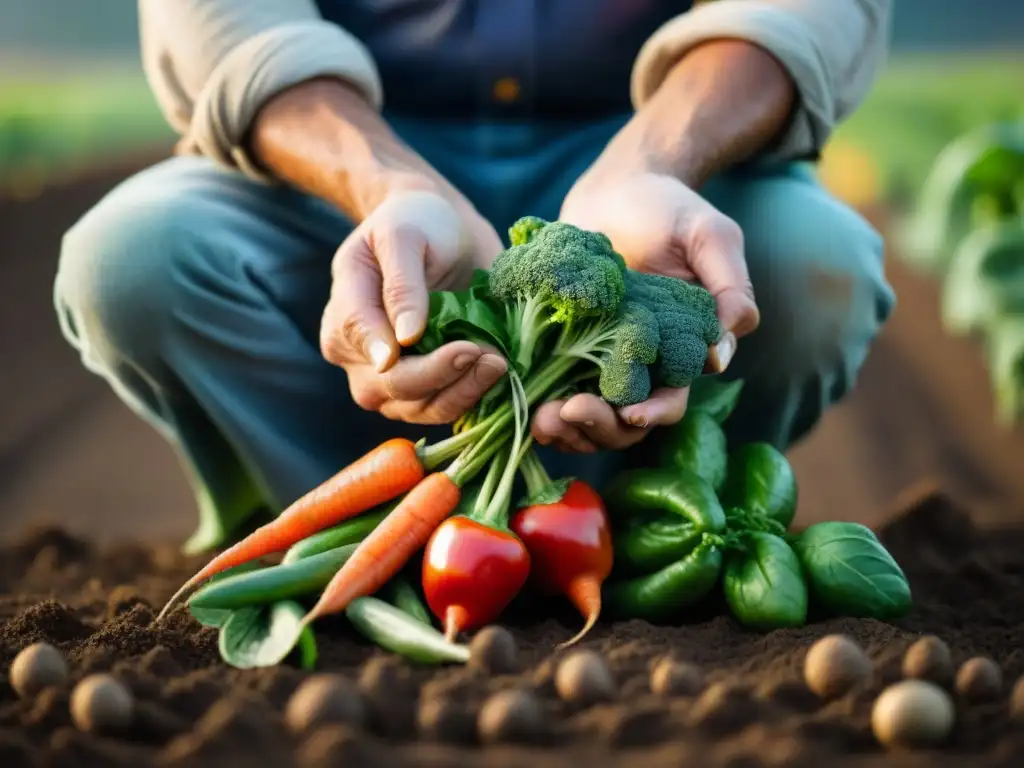 Un campesino sostiene con cariño verduras recién cosechadas