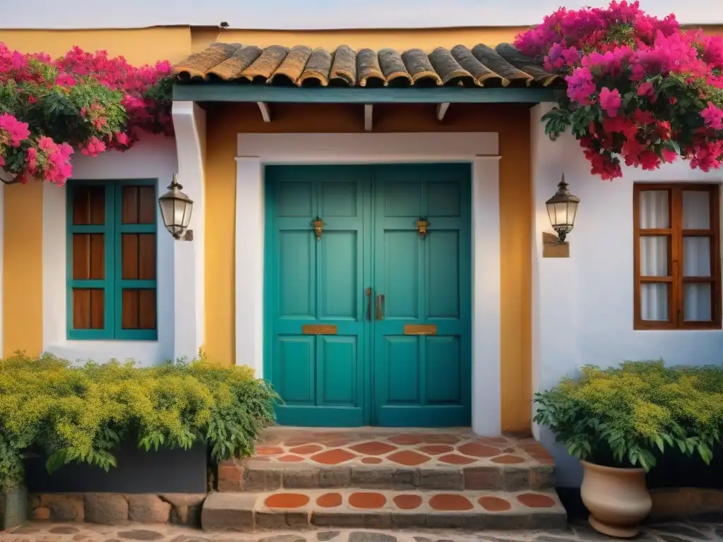 Fotografiando casas tradicionales en Uruguay: Detalles únicos de fachada con azulejos pintados a mano, puertas de madera y buganvilias en flor