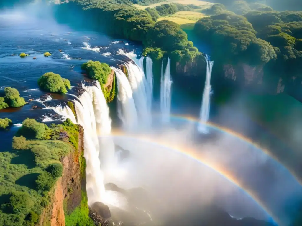 Cascada mágica del Salto del Penitente en Uruguay, con arcoíris natural