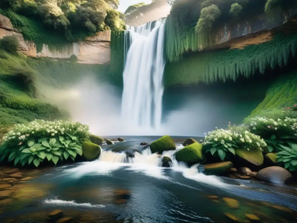 Cascadas ocultas en Uruguay: majestuosa cascada en un entorno natural exuberante, invitando a aventureros a explorar