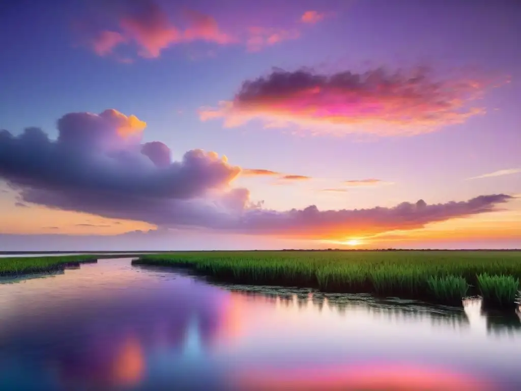 Una cautivadora aventura en humedales de Uruguay con un atardecer vibrante y sereno