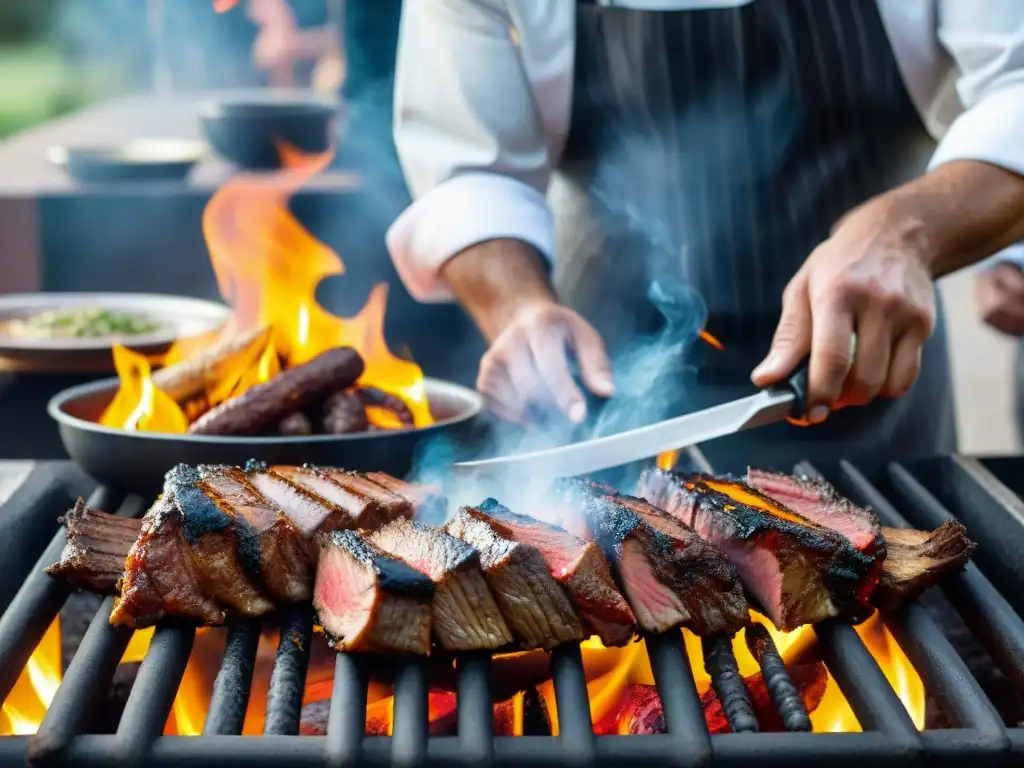 Chef uruguayo experto preparando asado con Gastronomía Uruguaya sabores auténticos