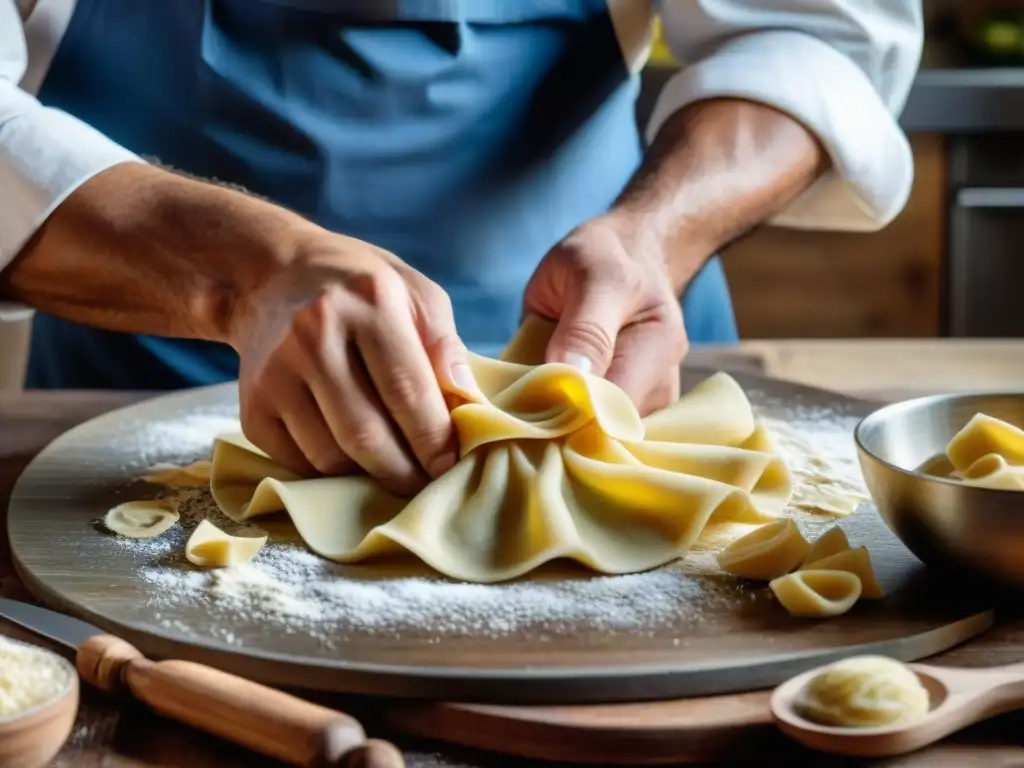 Un chef uruguayo experto moldea raviolis caseros, mostrando la tradición de hacer pasta en Uruguay