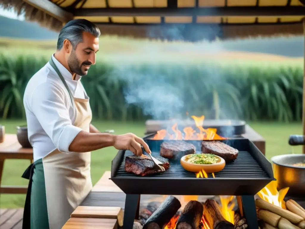 Chef uruguayo preparando parrillada en Ecolodge, gastronomía local