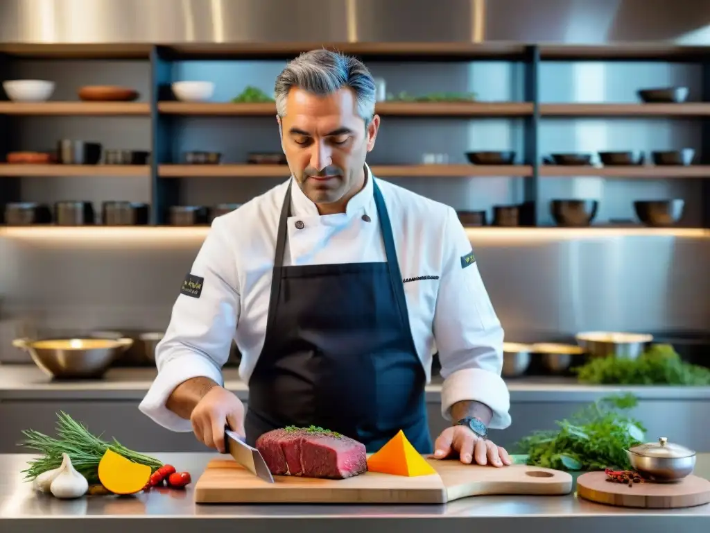 Chef uruguayo fusionando sabores en cocina moderna, reflejando la diversidad de la gastronomía uruguaya