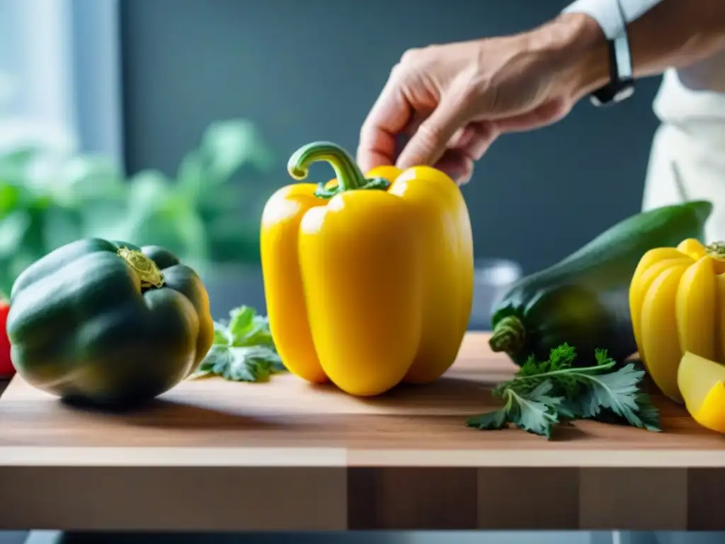 Un chef cortando vegetales frescos en un taller de cocina vegetariana en Uruguay