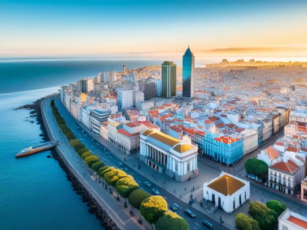 Descubre Montevideo, Uruguay, desde el cielo con sus calles, costa y Ciudad Vieja